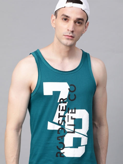 

Roadster Men Teal green & White Printed Sleeveless Round Neck T-shirt