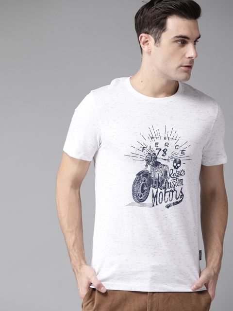

Roadster Men White & Navy Blue Printed Round Neck T-shirt
