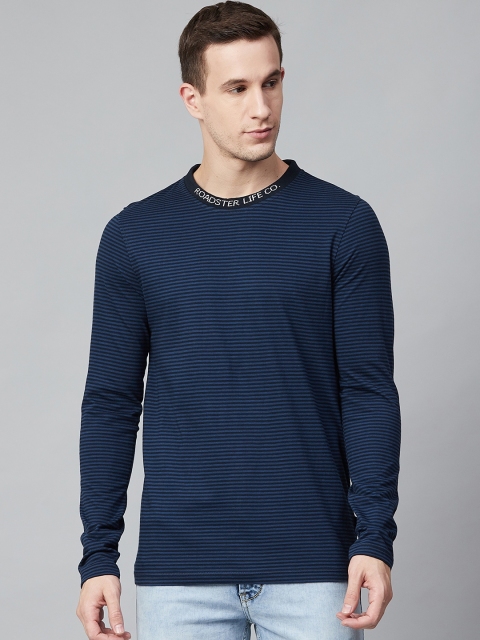 

Roadster Men Navy Blue & Black Striped T-Shirt