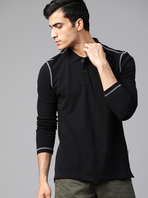 

Roadster Men Black Solid Polo Collar T-shirt