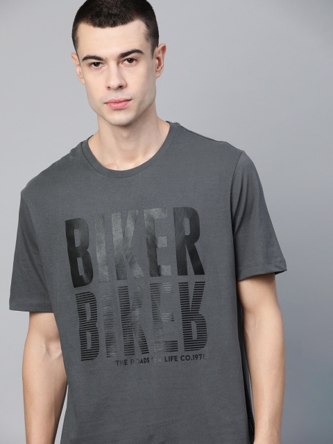 

Roadster Men Charcoal Grey Printed Round Neck T-shirt