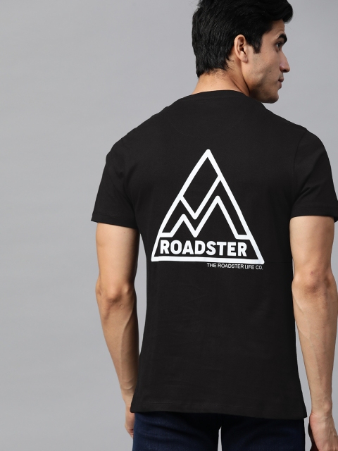 Men Black & White Printed Back Round Neck T-shirt
