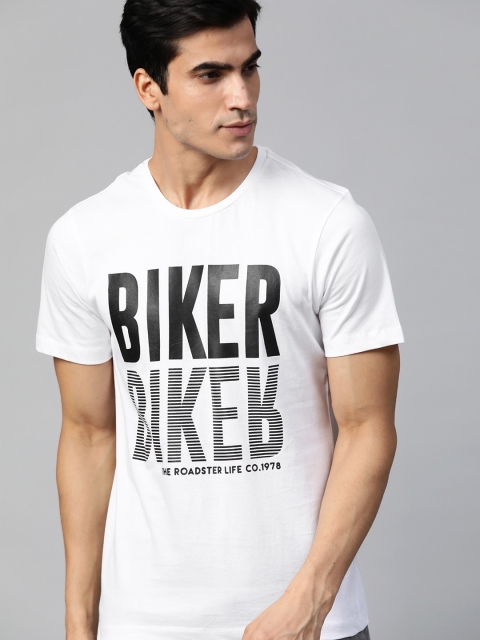 

Roadster Men White & Black Printed Round Neck T-shirt