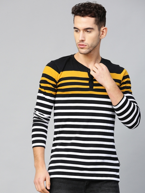 

Roadster Men Navy Blue & White Striped Henley Neck T-shirt