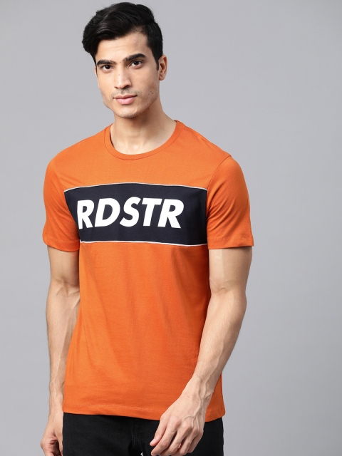 

Roadster Men Rust Orange & Navy Blue Printed Round Neck T-shirt
