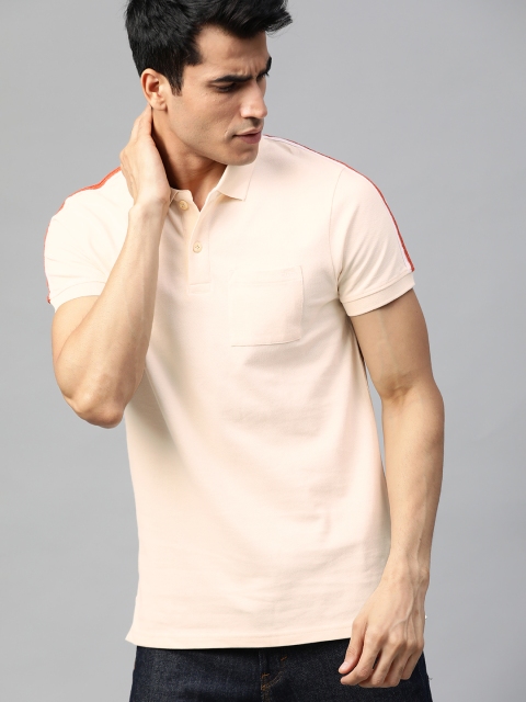 

Roadster Men Cream-Coloured Solid Polo Collar Pure Cotton T-shirt