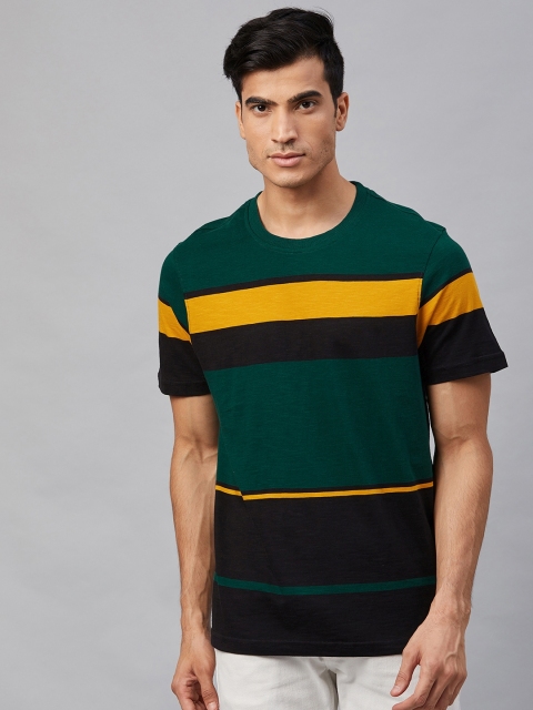 

Roadster Men Green and Black Colourblocked Round Neck T-shirt