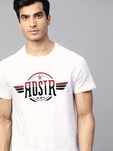 

Roadster Men White & Black Printed Round Neck T-shirt