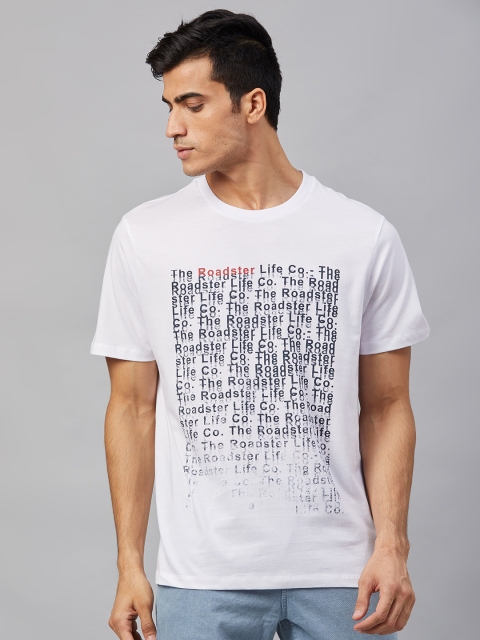 

Roadster Men White and Black Printed Round Neck T-shirt