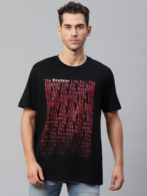 

Roadster Men Black & Red Printed Round Neck T-shirt