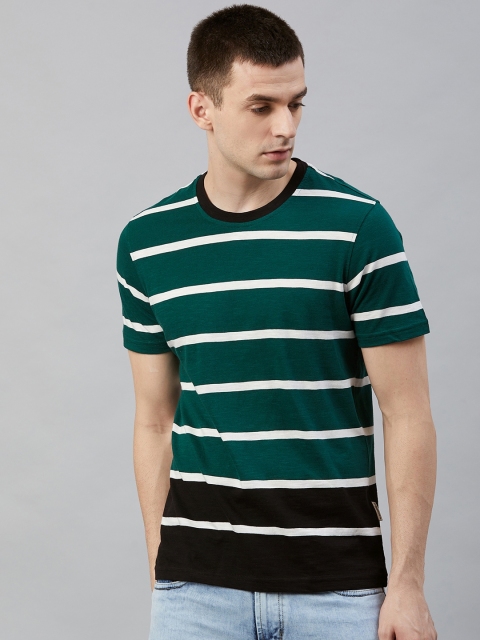 

Roadster Men Green & White Striped Round Neck T-shirt