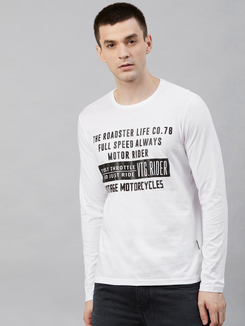 

Roadster Men White & Black Printed Round Neck T-shirt