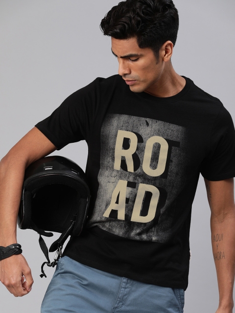 

Roadster Men Black Printed Round Neck T-shirt