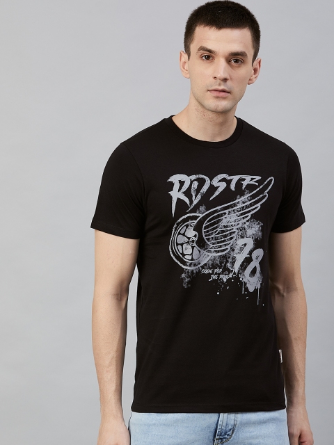 

Roadster Men Black & Grey Printed Round Neck T-shirt