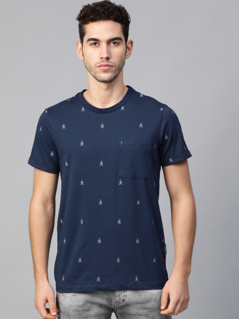 

Roadster Men Navy Blue & Grey Printed Round Neck T-shirt