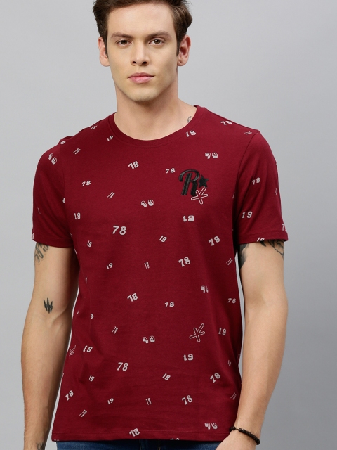 

Roadster Men Maroon & White Printed Round Neck T-shirt