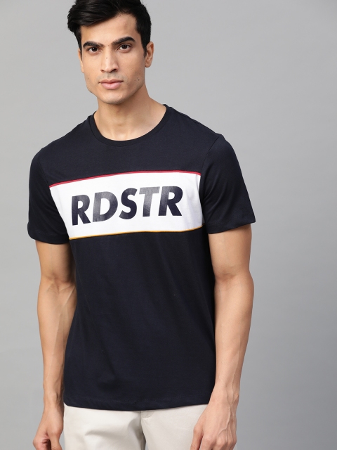 

Roadster Men Navy Blue & White Brand Logo Printed Round Neck T-shirt
