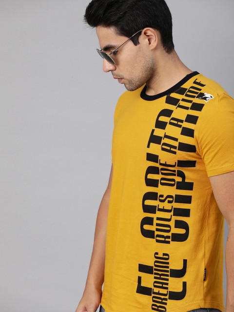

Roadster Men Mustard Yellow Printed Round Neck T-shirt