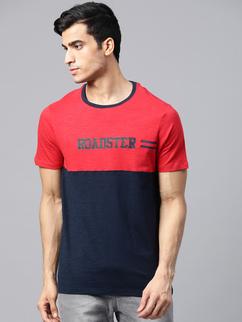 

Roadster Men Navy Blue & Red Colourblocked Round Neck T-shirt