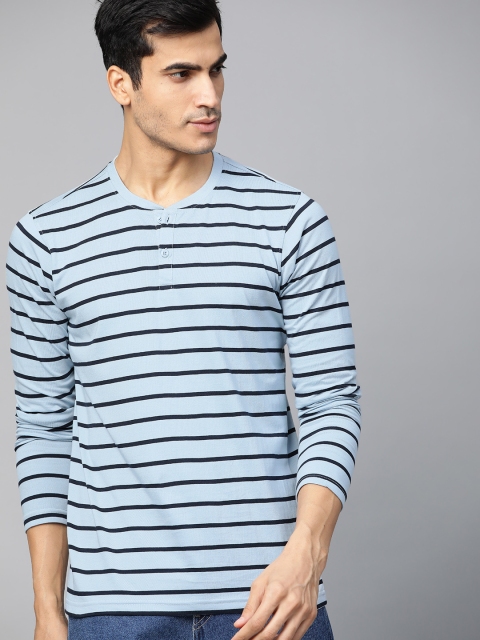 

Roadster Men Blue & Black Striped Henley Neck T-shirt