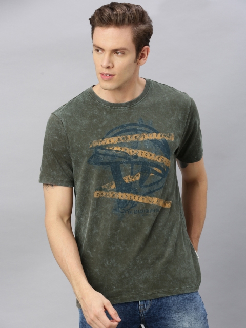 

Roadster Men Olive Green Printed Round Neck T-shirt