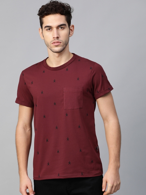 

Roadster Men Maroon & Black Printed Round Neck T-shirt