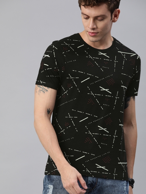 

Roadster Men Black & Off-White Printed Round Neck T-shirt