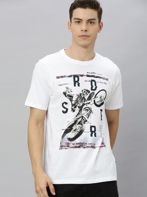 

Roadster Men White and Black Printed Round Neck T-shirt
