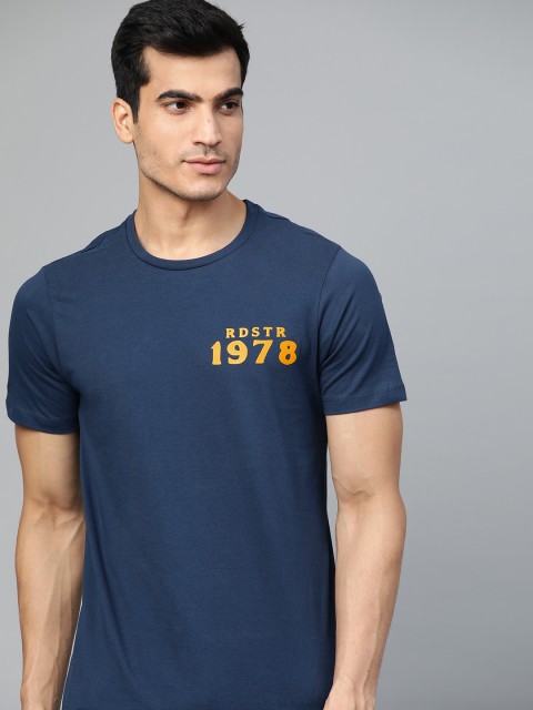 

Roadster Men Navy Blue Printed Round Neck Pure Cotton T-shirt