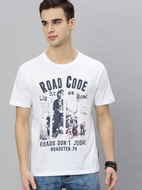 

Roadster Men White and Grey Printed Round Neck T-shirt
