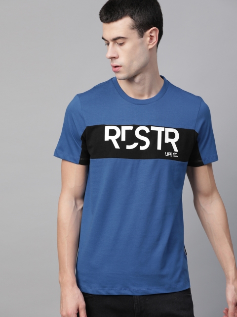 

Roadster Men Blue Printed Round Neck T-shirt