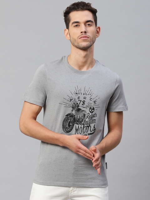 

Roadster Men Grey & Black Printed Round Neck T-shirt