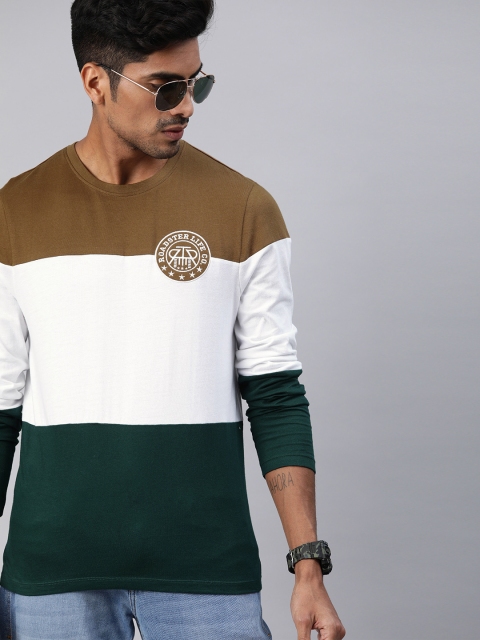 

Roadster Men Brown & White Colourblocked Round Neck T-shirt