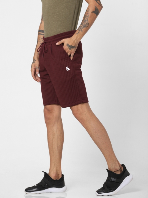 

Jack & Jones Men Burgundy Self-Striped Regular Fit Regular Shorts