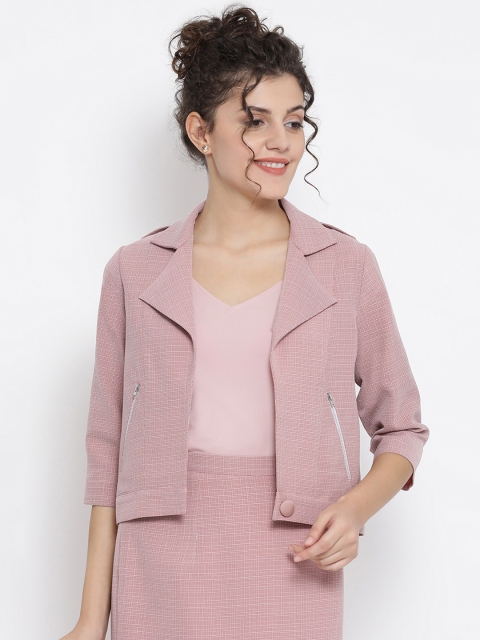 

OFFICE & YOU Women Pink Self Design Open Front Jacket