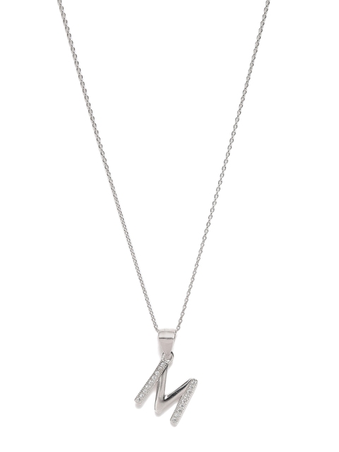 

Unniyarcha Jewellery Silver-Toned Pure 92.5 Sterling Silver M Alphabet Pendant With Chain