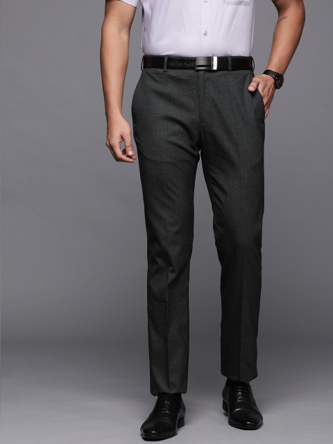 

Raymond Men Black & Grey Contemporary Regular Fit Self Design Formal Trousers