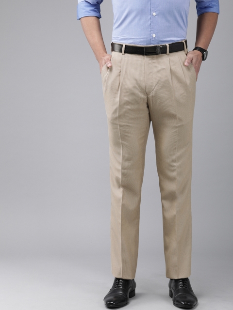 

Park Avenue Men Beige Regular Fit Self Design Formal Trousers