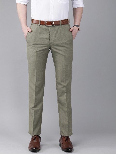 

Park Avenue Men Olive Green Super Slim Fit Solid Formal Trousers