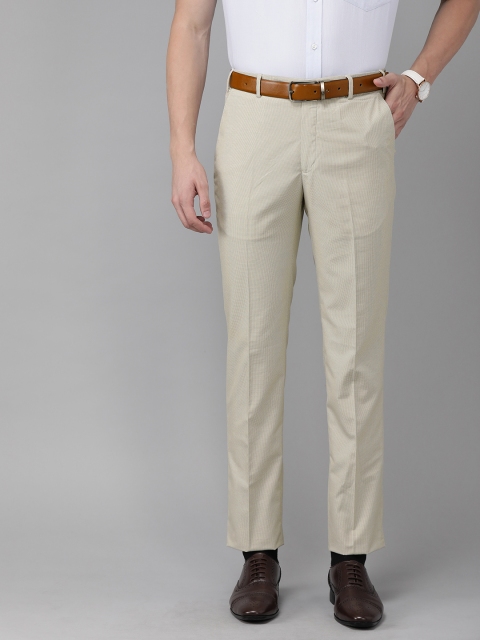

Park Avenue Men Beige & Brown Super Slim Fit Checked Formal Trousers