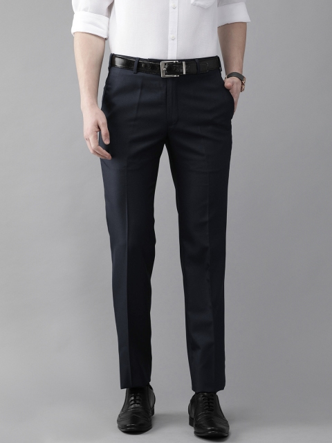 

Park Avenue Men Navy Blue Super Slim Fit Self Design Formal Trousers