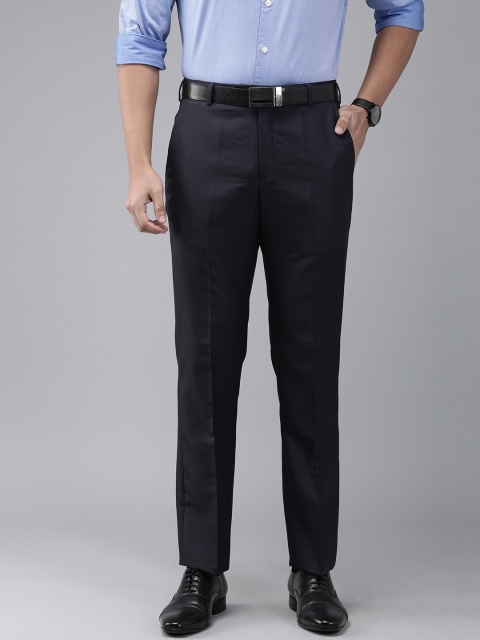 

Park Avenue Men Navy Blue Smart Fit Self Design Formal Trousers