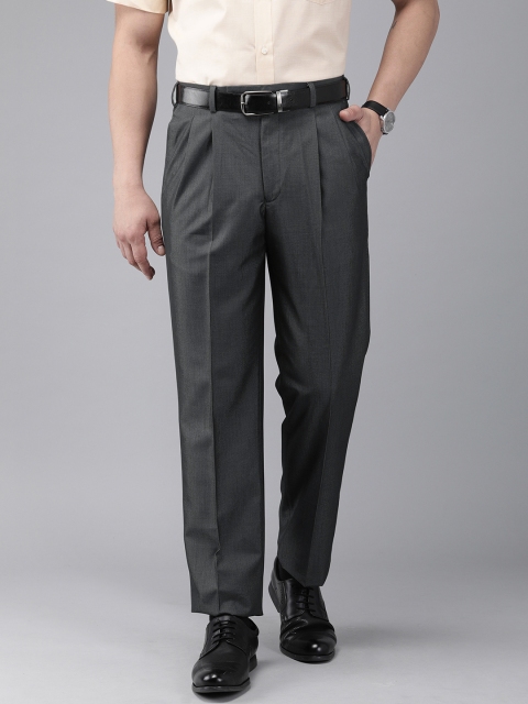

Park Avenue Men Charcoal Grey Comfort Fit Self Design Formal Trousers
