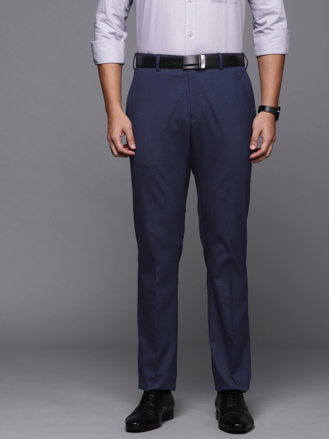

Raymond Men Navy Blue & Black Contemporary Fit Checked Regular Trousers