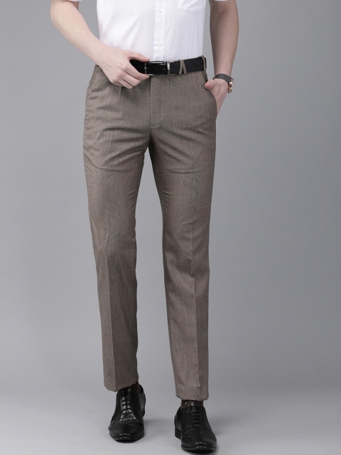 

Park Avenue Men Brown Super Slim Fit Striped Formal Trousers