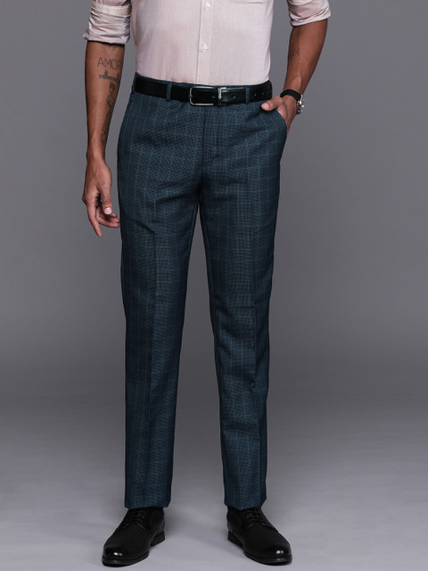 

Raymond Men Blue & Grey Contemporary Fit Checked Formal Trousers