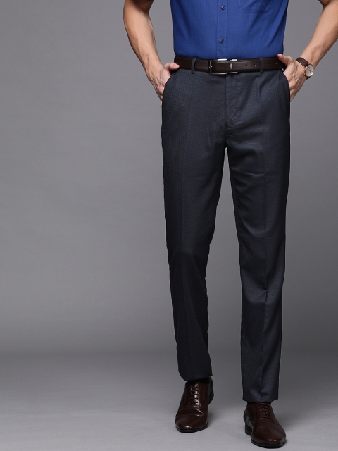 

Raymond Men Navy Blue Contemporary Fit Checked Formal Trousers