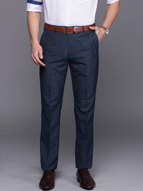 

Raymond Men Navy Blue Contemporary Fit Checked Formal Trousers