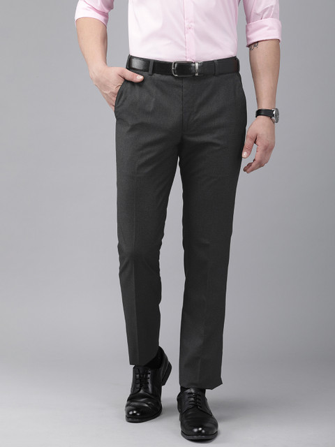 

Park Avenue Men Charcoal Grey Super Slim Fit Solid Regular Trousers