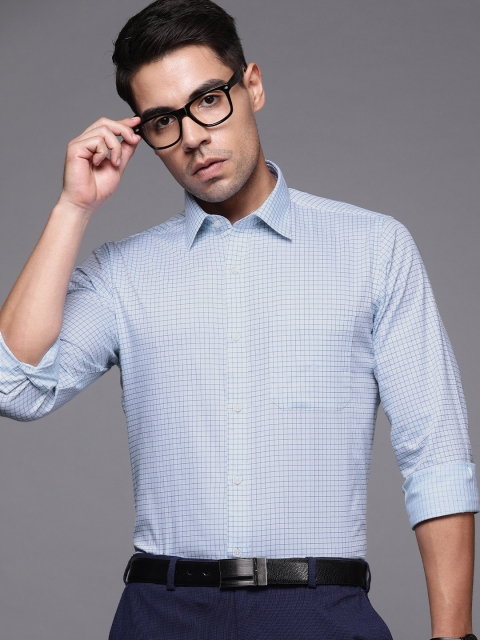 

Raymond Men Off-White & Blue Contemporary Fit Checked Formal Shirt